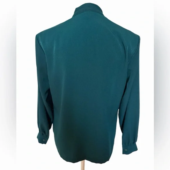 Bryan Womens Blouse Size 12 Dark Green Long Sleeve Pleated V Neck - Picture 5 of 8